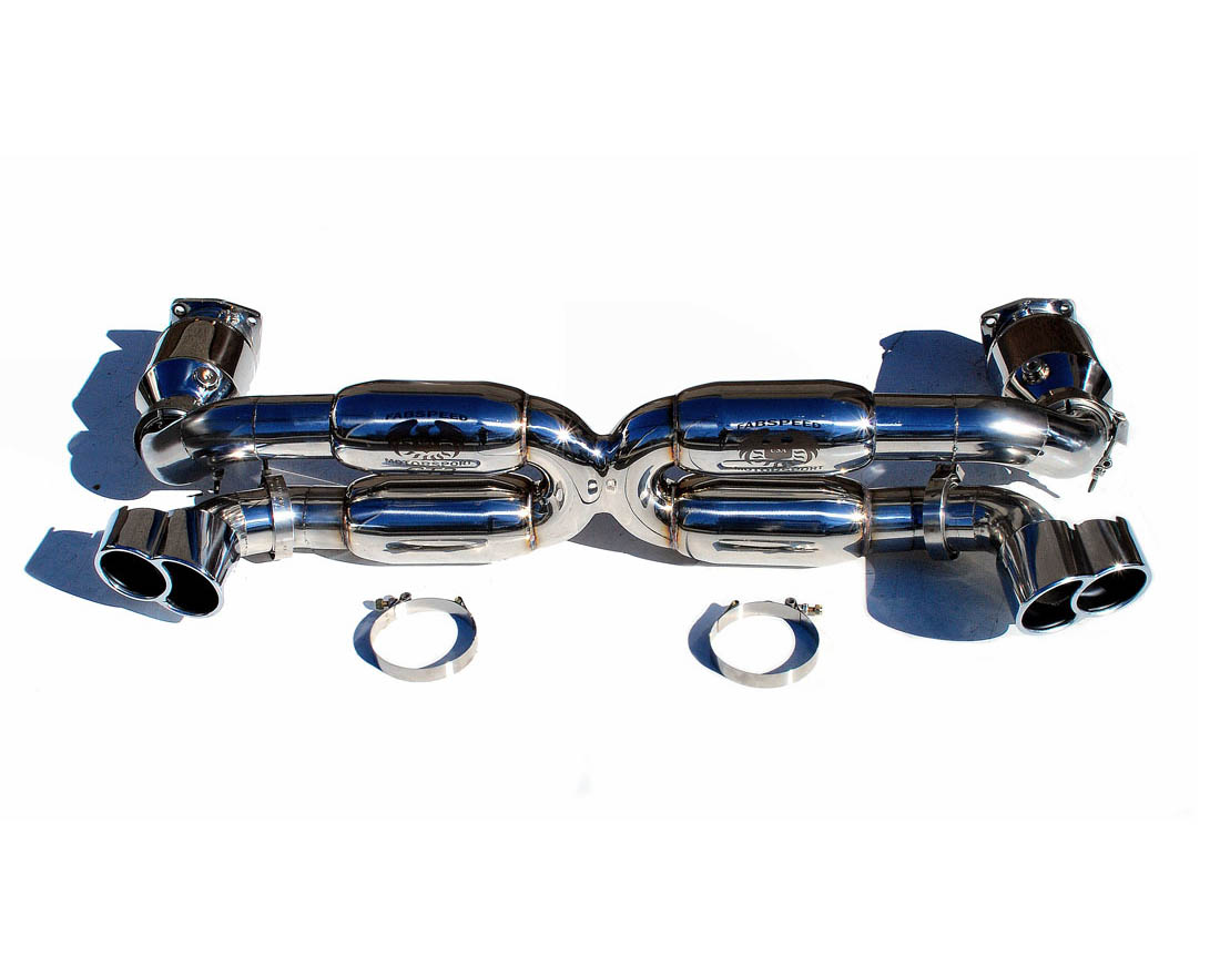 Fabspeed 2.75"/70mm Supersport X-Pipe Muffler Bypass 200 cell Sportcats and Tips Porsche 996 Turbo GT2 99-05